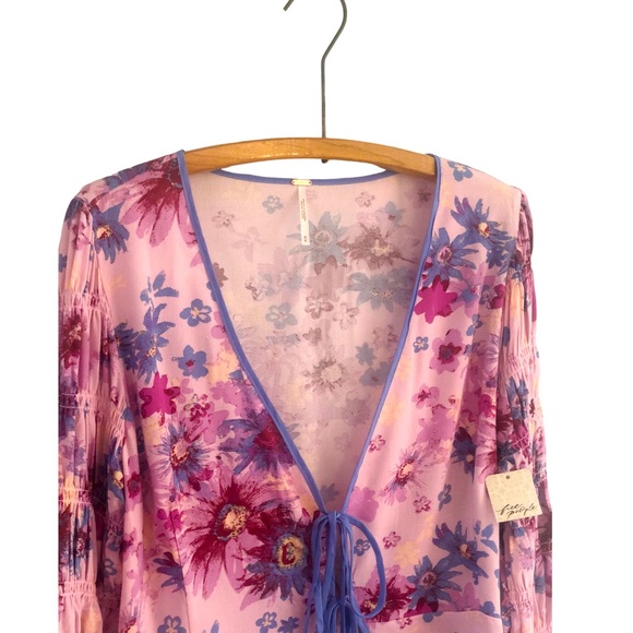NWT Free People Floral Tie front Blouse - Picture 6 of 16